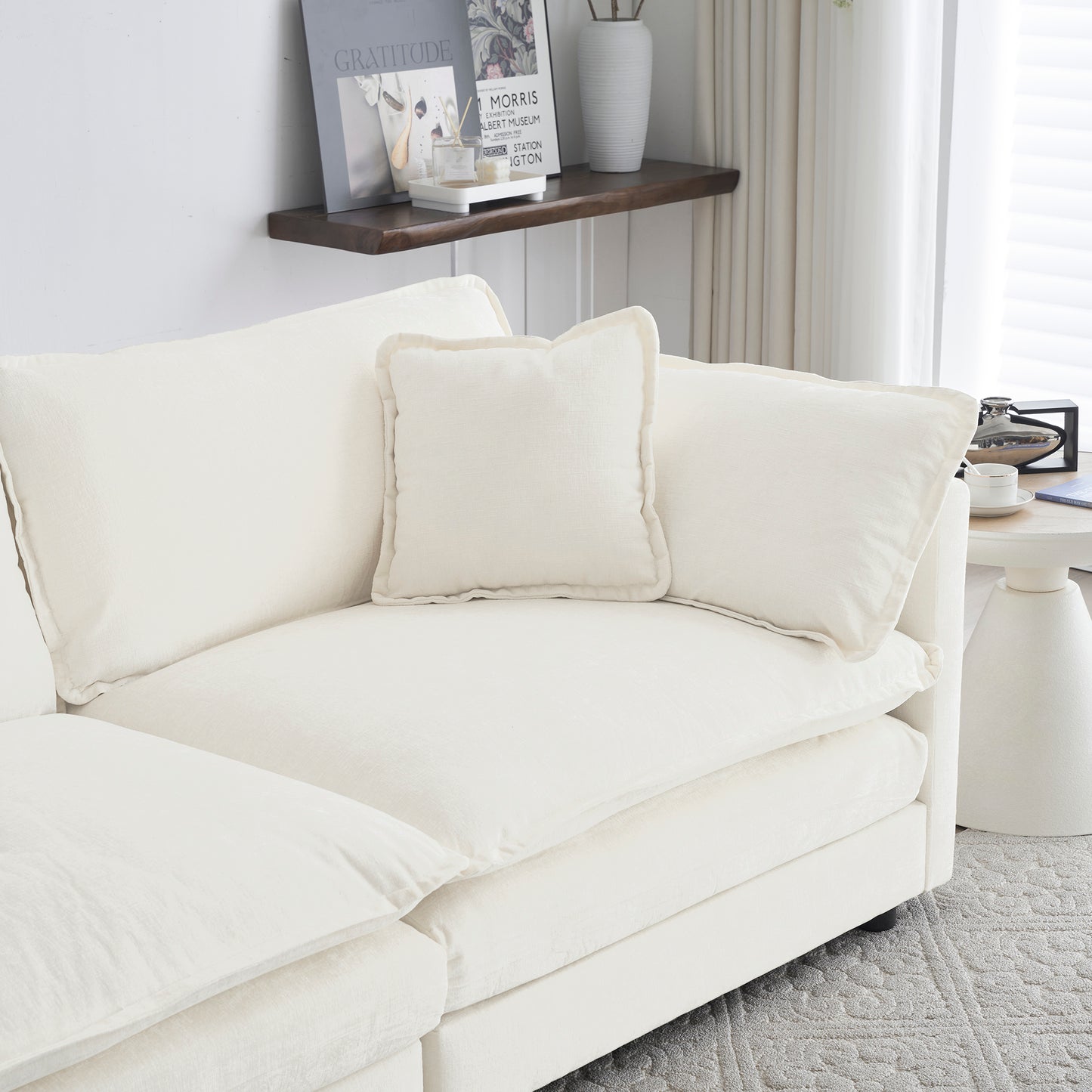Comfort U Shaped Couch With Reversible Chaise, Modular Large U-Shape Sectional Sofa, Double Extra Ottomans,White Chenille