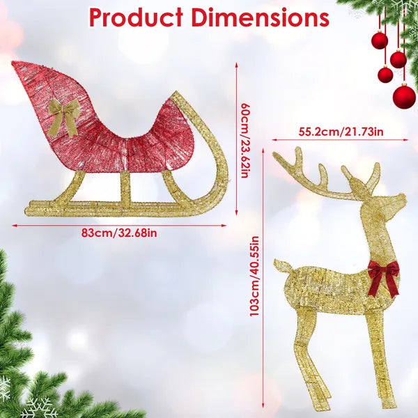 Lighted Christmas Reindeer & Sleigh Indoor Outdoor Christmas Decoration Christmas Lighted Display With 8 Lighting Modes