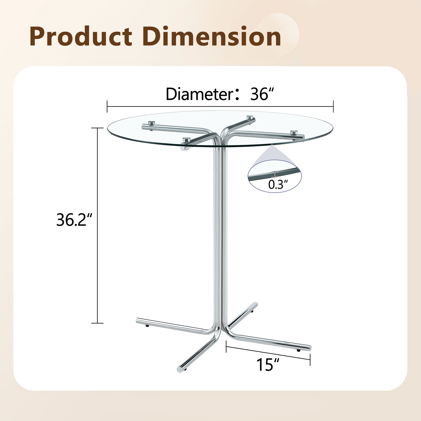 Round Glass Bar High Table, 36 Inch Round Bar Table, Tempered Glass Tabletop, Sturdy Silver Chrome Plated Four Column Support, Suitable For Transparent Round Bar Tables In Small Spaces, Kitchens