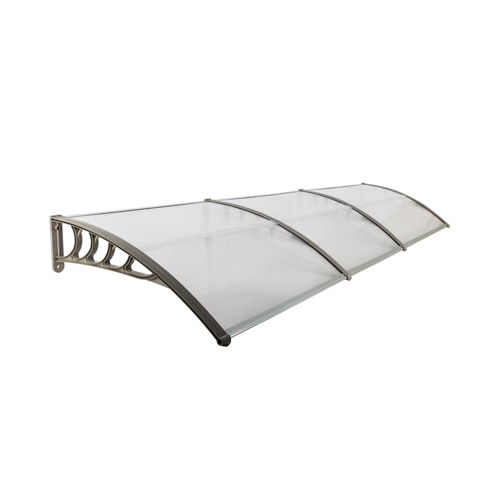Window Awning Door Canopy 120x38inch, Polycarbonate Cover Front Door Outdoor Patio Awning Canopy UV Rain Snow Sunlight Protection Hollow Sheet, Clear Board & Grey Bracket