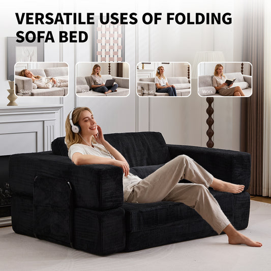 Foldable Castle Sofa Modular PlayCouchfor Living Room & Bedroom Instant Expansion Comfortable &Creative Design Furniture Seater With One Side Seat,Black.
