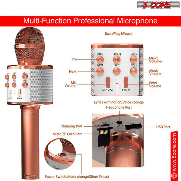 5 Core Microphone Wireless Karaoke Mic With Speaker 3 In 1 Portable Bluetooth Microfono Inalambrico
