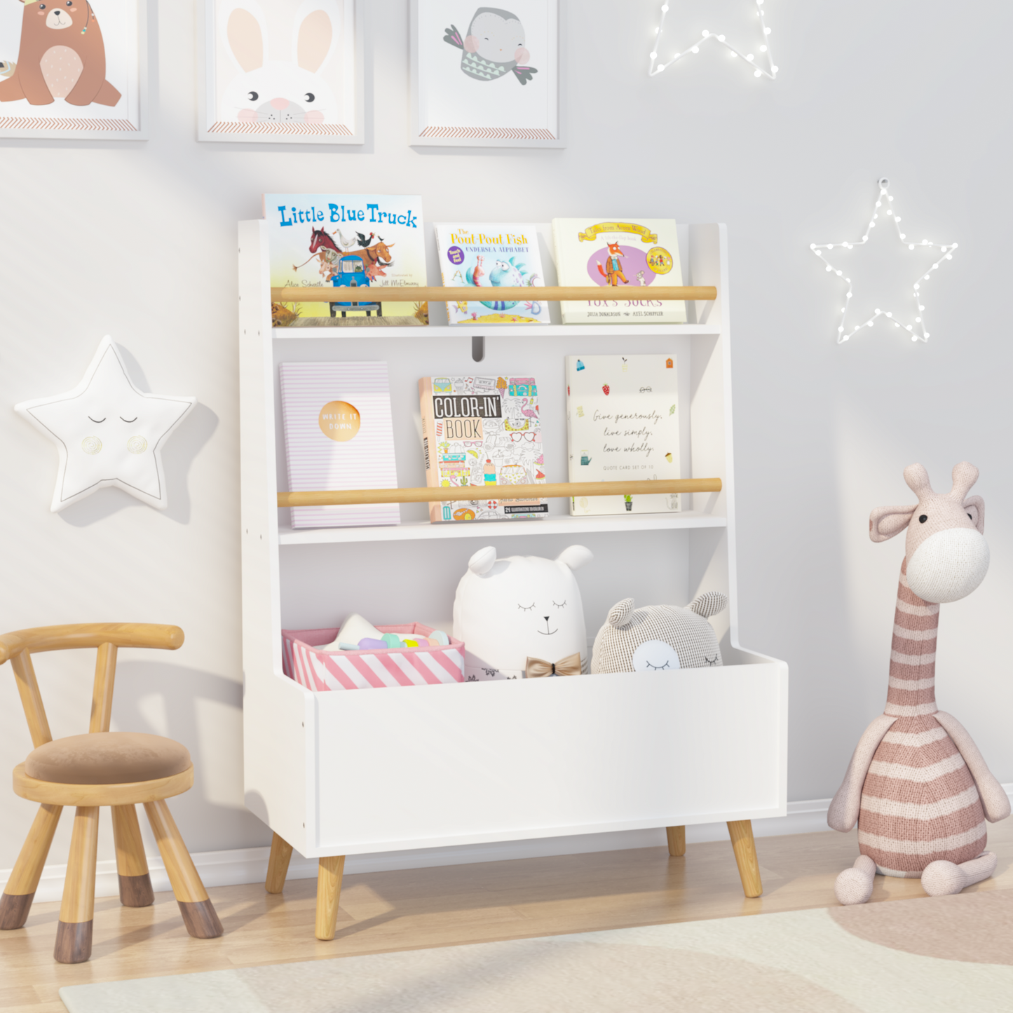 Kids Bookshelf, Book And Magazine Rack, Book Organizer, Toy Storage Cabinet Organizer, White