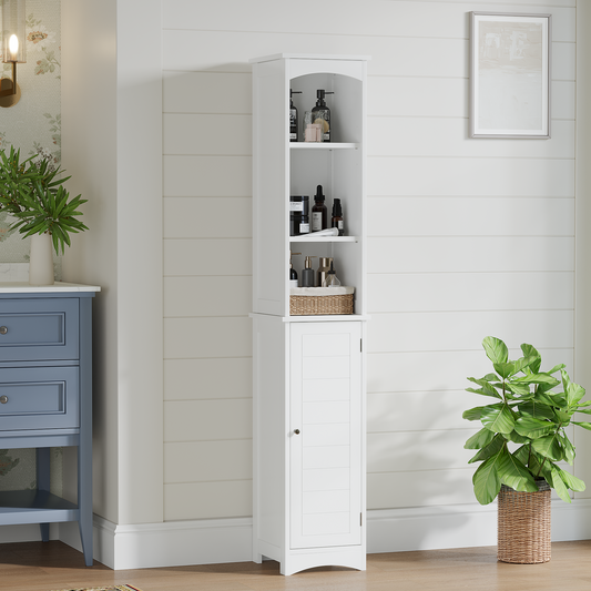 64.17' Tall Bathroom Storage Cabinet With Adjustable Shelves,Slim 1 Doors Freestanding Cabinet With Anti-Tip, Open Compartments, For Home, Small Spaces, Bathroom,Kitchen,