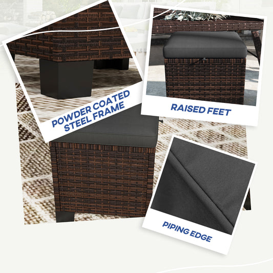 2 Piece Wicker Outdoor Ottomans With Cushions, Rattan Ottoman Footrest And Side Table For Patio, Yard, Poolside, Gray