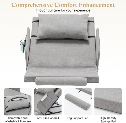 Electric Adjustable Bed Backrest With Safety Rails - 300 Lbs Capacity, 4-68 Lift Range, Machine Washable Cover - Ideal For Elderly, Pregnancy, Patient Care Mobility Assistance