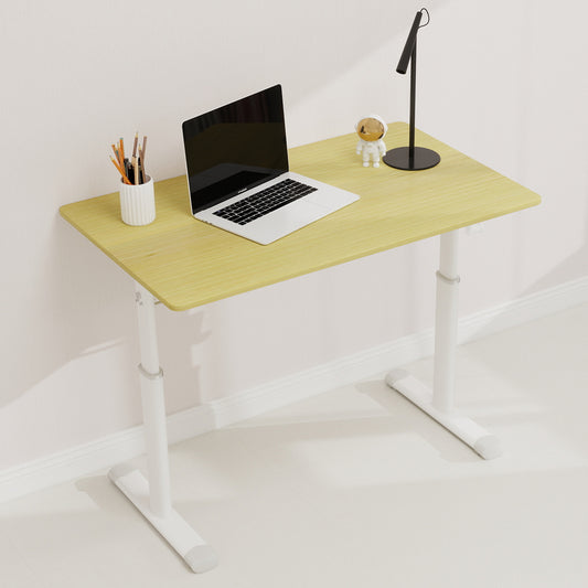 Adjustable Study Desk Suitable For Children And Adults, Height-adjustable, Multifunctional Home Office Desk, Compact Design, Desktop Dimensions 60cm X100cm, White Frame With Natural Wood-colored Tab