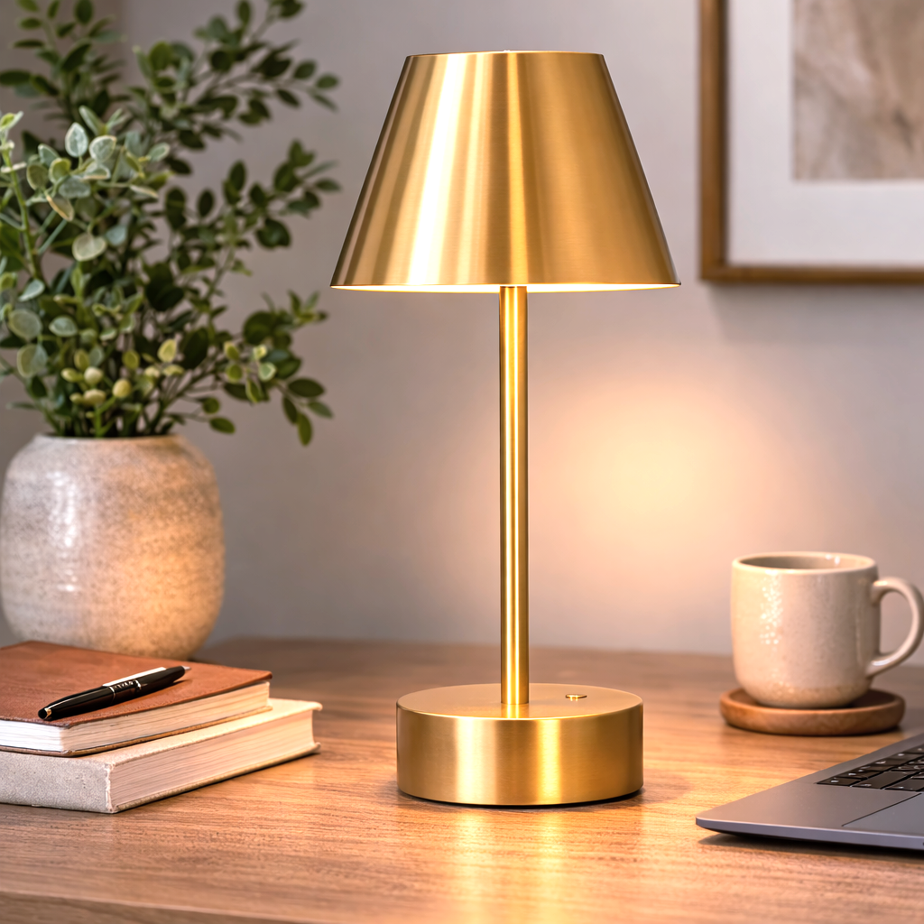 Elegance Rechargeable LED Table Lamp Plated Brass LED Touch Switch