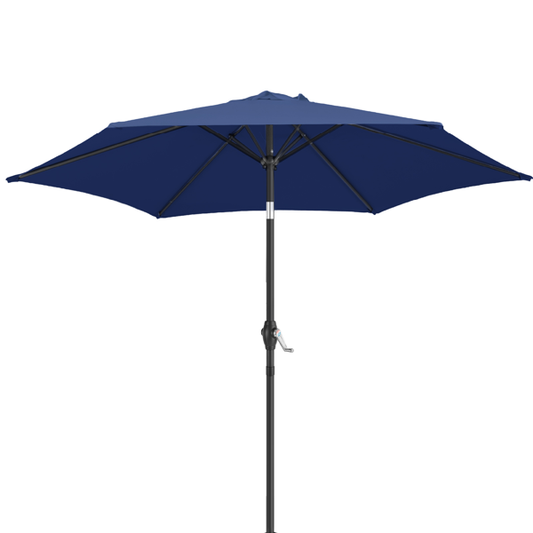 7.5FT Round Outdoor Patio Umbrella With Tilt Adjustment, Crank Lift System, 6 Iron Ribs & Iron Pole, Waterproof UV Protected Polyester Canopy, Navy Blue