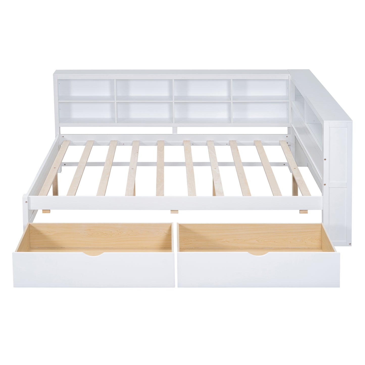 Wooden Full Size DayBed With 2 Drawers, DayBed With Storage Shelf And USB Charging Ports,White