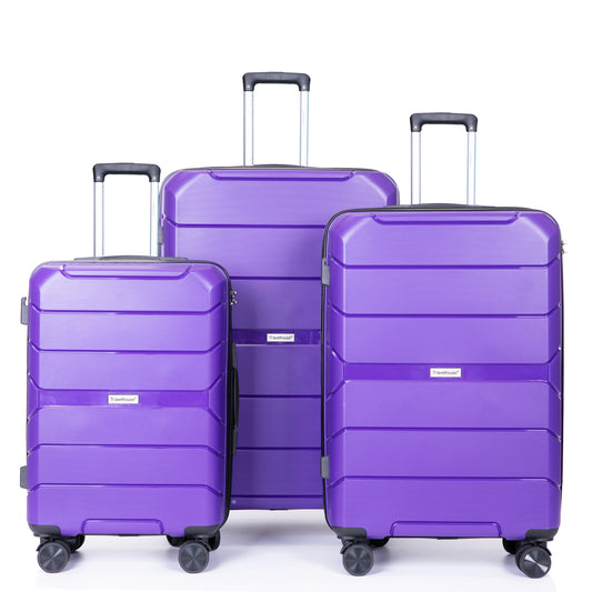 Hardshell Suitcase Spinner Wheels PP Luggage Sets Lightweight Durable Suitcase With TSA Lock,3-Piece Set 20 24 28 ,Purple