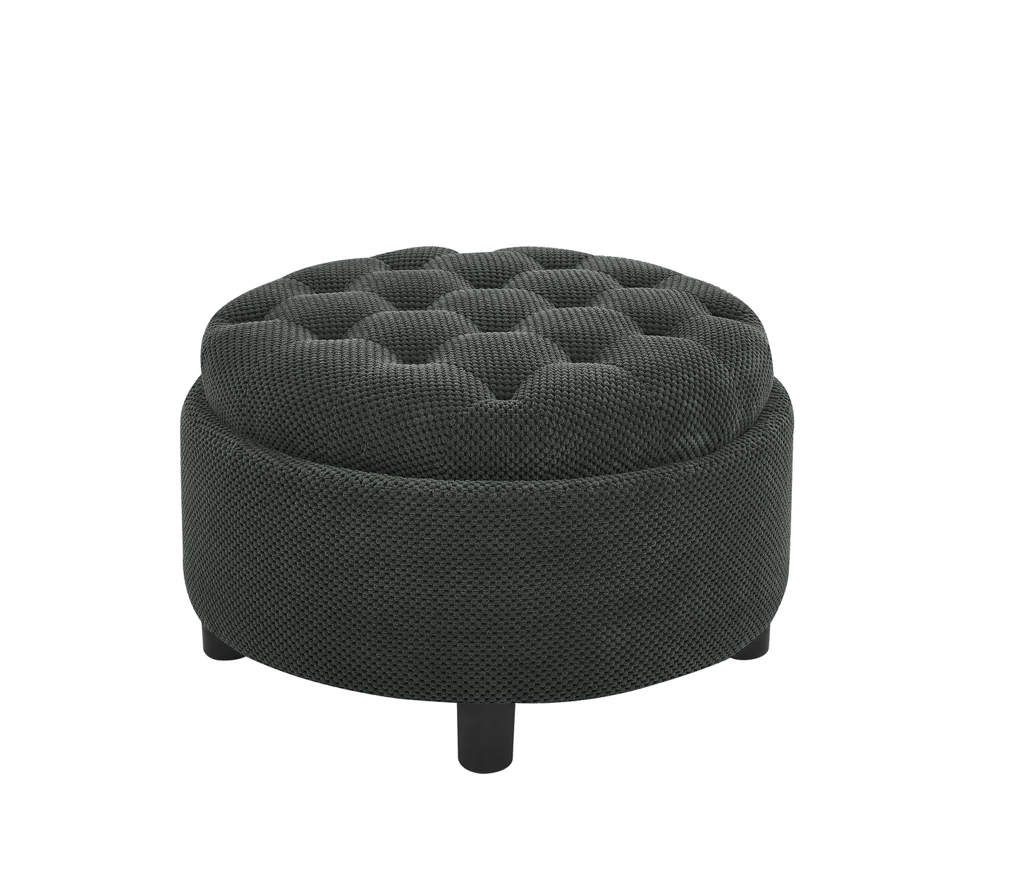 25Inch Round Storage Ottoman With Tray, ModernTufted Fabric Circle Coffee Table With Storage, Upholstered Ottoman With Removable Top For Living Room, Bedroom,Dark Grey