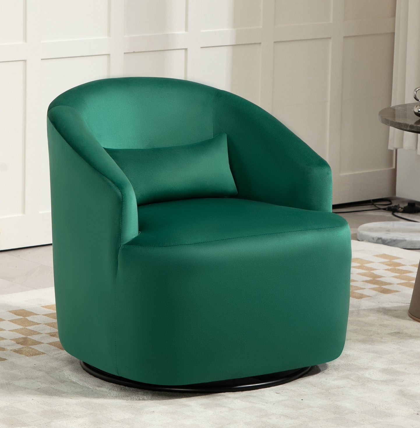 362 Degree Swivel Barrel Accent Chair, Velvet Upholstered Curved Armchair, Fully Assembled Contemporary Leisure Chair For Living Room Bedroom Office