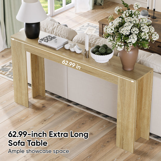 62.99-inch Extra-long Entryway Table, Farmhouse Sofa Table Behind The Sofa, Decorative Table For Narrow Entrances In The Living Room, Hallway, Entrance, Or Foyer, Oak-colored Console Table