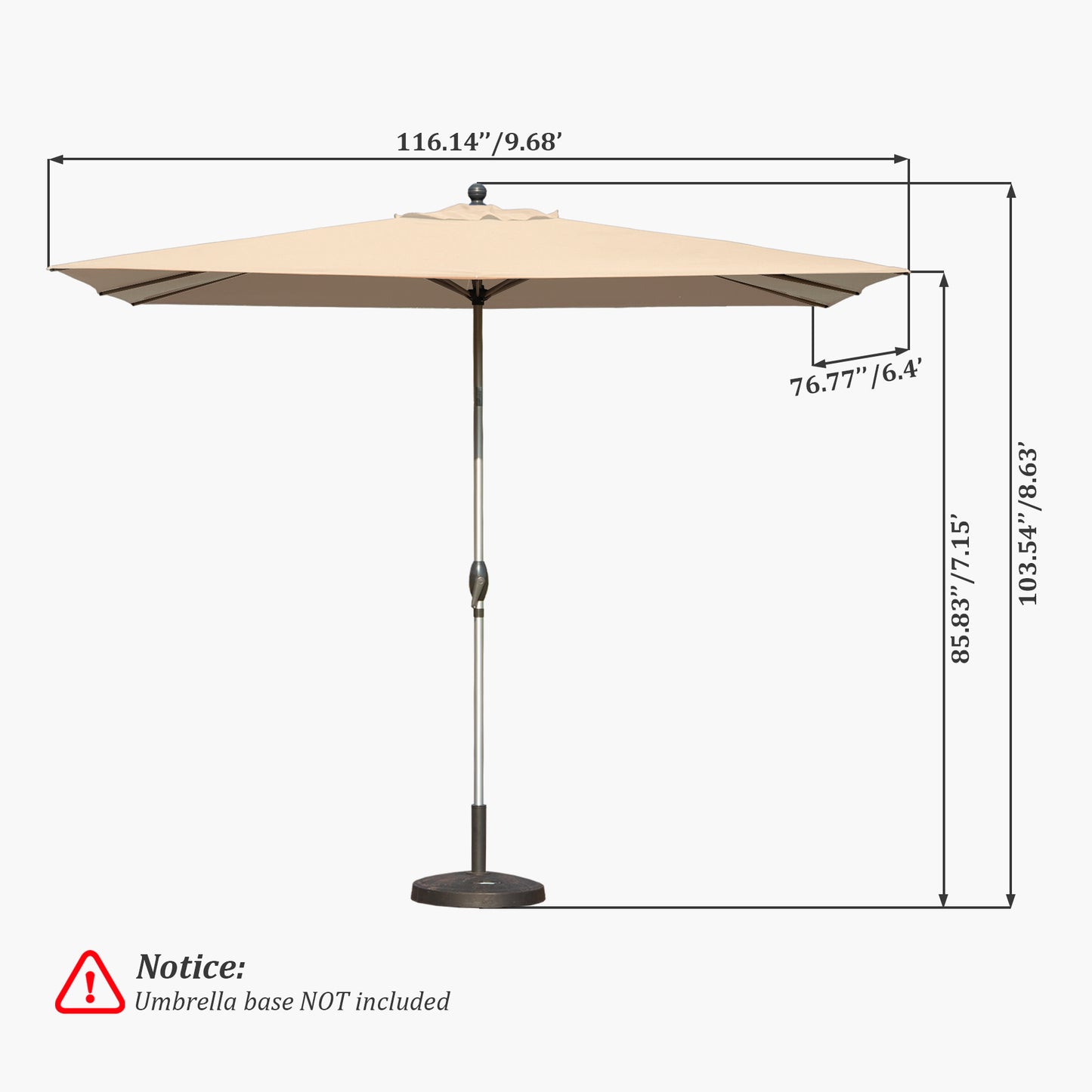 Rectangle Patio Umbrella With Crank Lift And Tilt Function, Beige Base Not Included