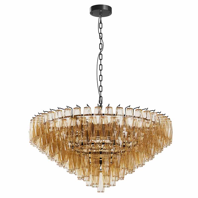 Modern Round Chandelier, 37 Extra Large Black Chandeliers For Dining Room, 14-Light With Tiered Smoke Glass Tubes Ceiling Light, Pendant Lighting Fixture For Living Room Bedroom Kitchen Island