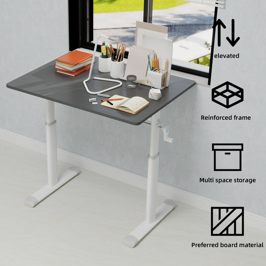 Adjustable Study Desk Suitable For Children And Adults, Height-adjustable, Multi-functional Home Office Desk, Compact Design, Desktop Dimensions 60cm X 80cm, White Frame, Gray Tabletop.