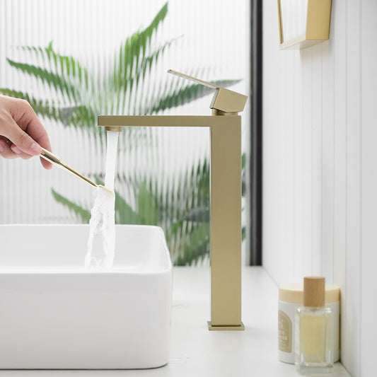 Brushed Gold Bathroom Faucet With Up Drain, Brushed Gold Faucet For Bathroom Sink, Single Hole Bathroom Faucet Modern Single Handle Vanity Basin Faucet