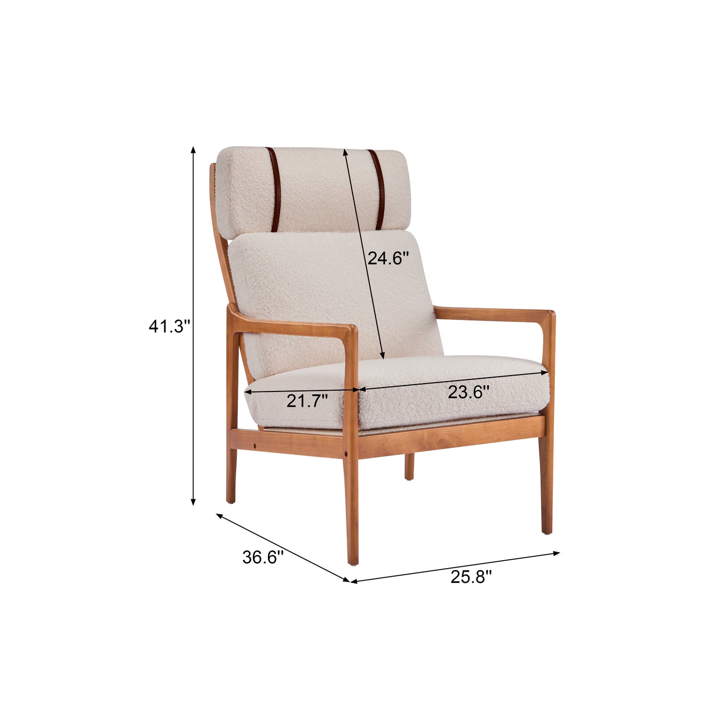 Mid Century Modern Accent Armchair, Solid Wood Frame With High Back, Light Gray Upholstered Cushions, Ergonomic Lounge Chair For Living Room Bedroom Reading Nook