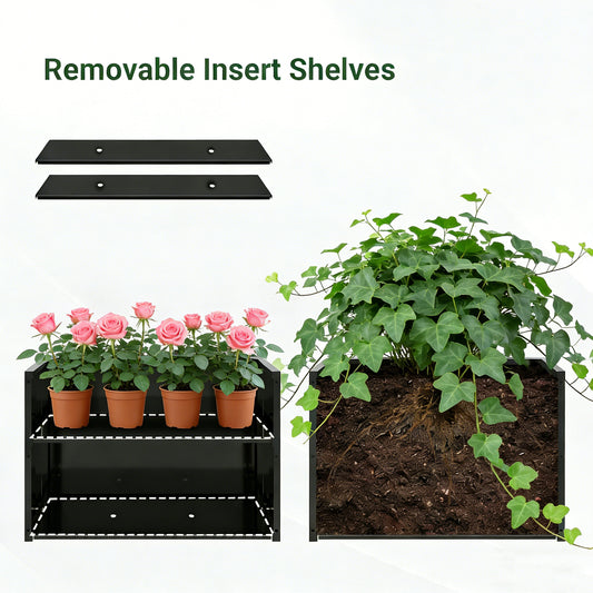 Tall Metal Planter Raised Garden Bed With Trellis 35.5in L X 11.9in W X 47.3in H - Large Flower Box Privacy Screen For Porch, Patio, Garden, Commercial Decor, Tulip Black