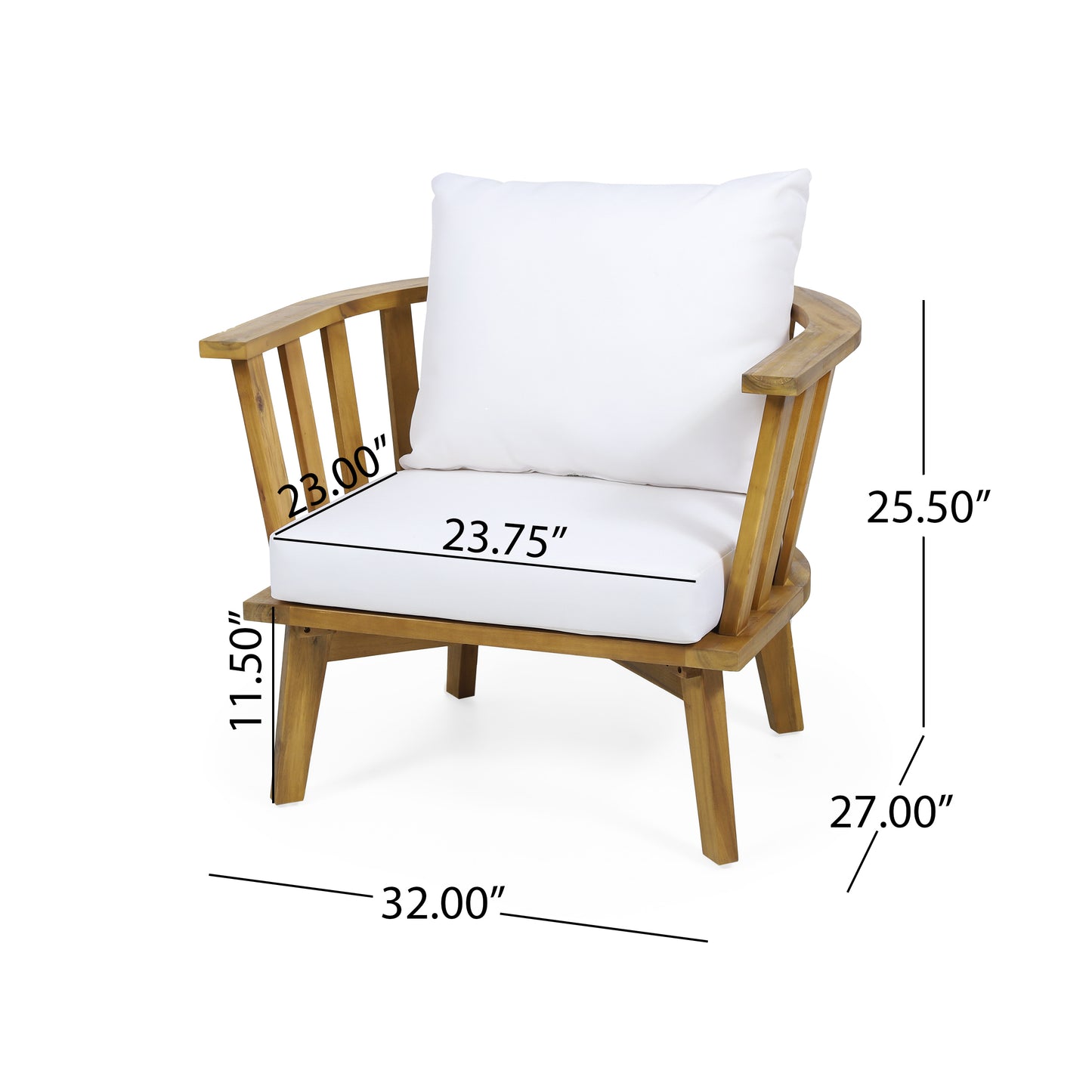 Set Of 2, Outdoor Acacia Wood Patio Club Chair, Wooden Patio Furniture,Waterproof Thick Cushion Deep Seating For Porch, Garden, Backyard, Balcony, Weight Capacity 400lbs, Teak Finish, White