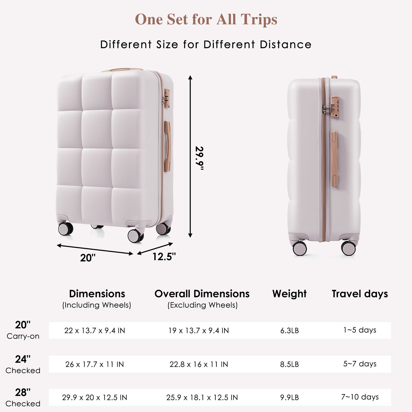 Luggage Set Of 3, Airline Certified Carry-on Luggage With Cup Holder, ABS Hard Shell Luggage With Spinner Wheels, Light Grey