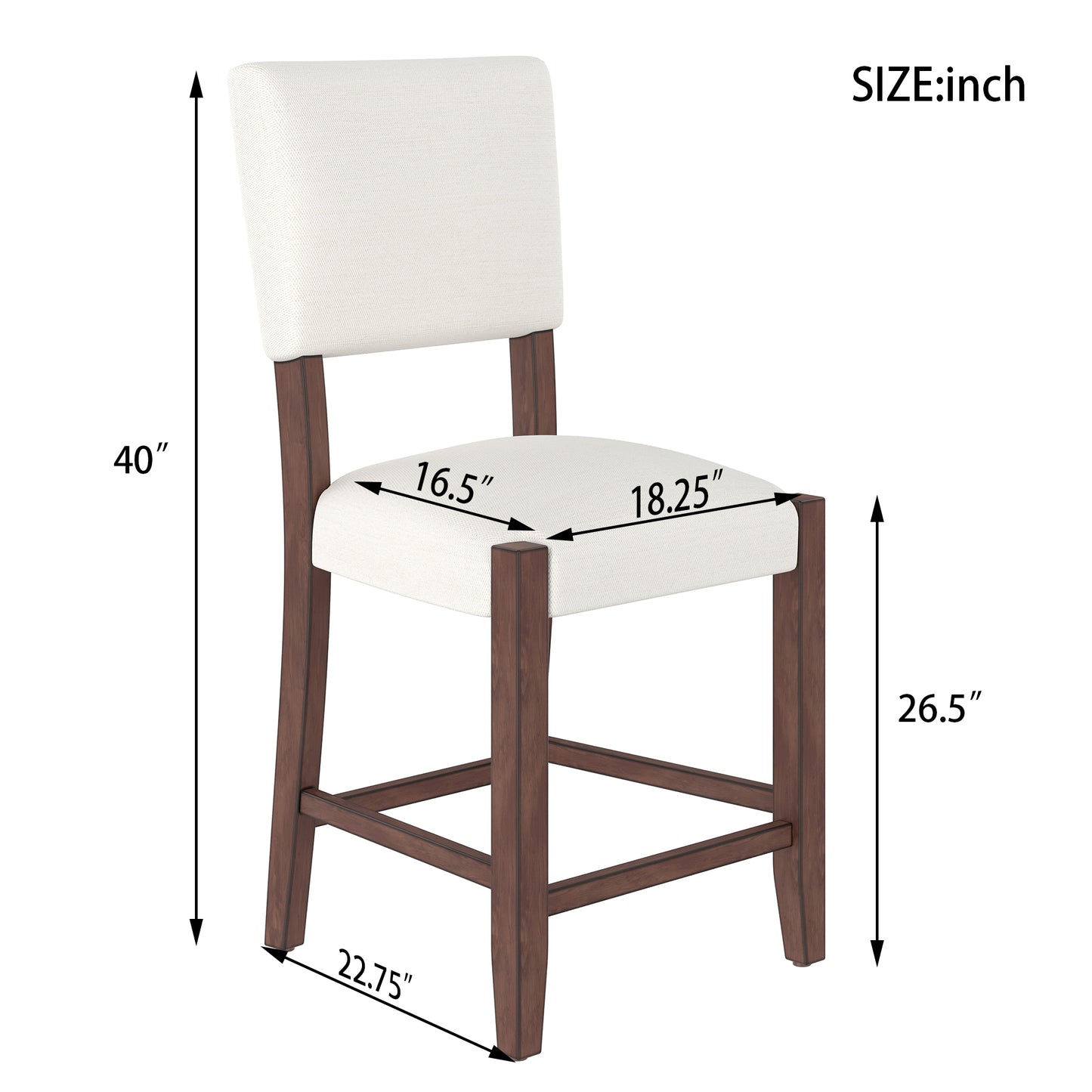 Mid Century Modern Bar Stools Set Of 2, 40.4 Counter Stools With Back, Linen Upholstered Barstools With Solid Wood Legs Bar Chairs For Kitchen Island Dining Room, Beige