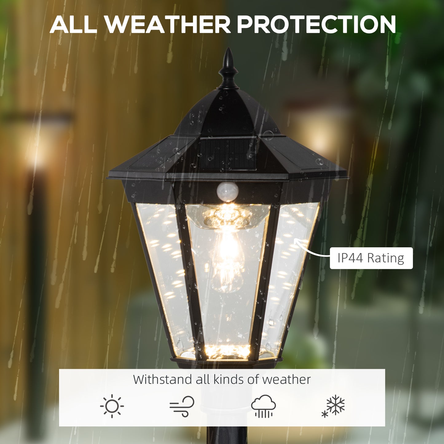 76.5" Solar Lamp Post Light, Dusk To Dawn Vintage Style Street Light, Aluminum Solar Powdered Lamp, PIR Motion Sensor For Garden, Lawn, Pathway, Driveway, Black