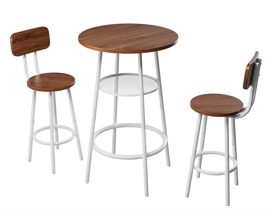 3-Piece Bar Table Set With 2 Bar Stools Modern Pub Table With Backrests & Storage Shelf