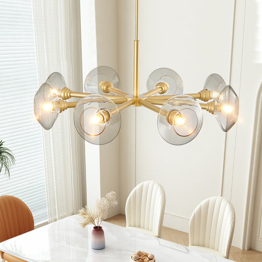36 Modern Gold 8-Light Sputnik Chandelier With Clear Glass Shades, Mid-Century Hanging Pendant Light Fixture For Dining Room, Living Room, Or Kitchen Bulb Not Included