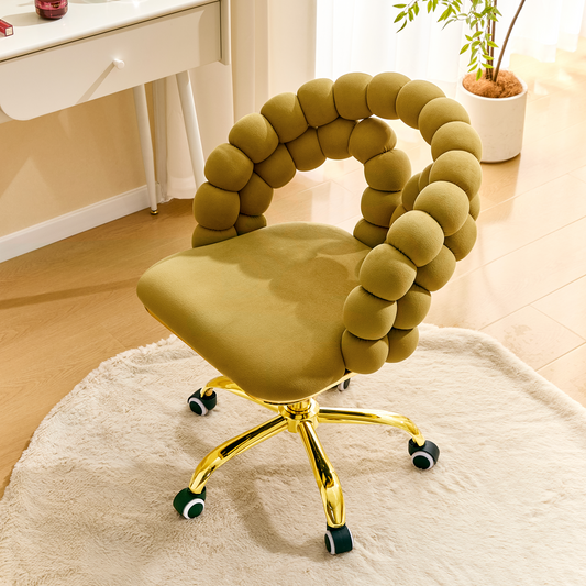 Modern Velvet Adjustable Swivel Desk Chair With Bubble Back, Upholstered Vanity Chair With Gold Metal Base, Rolling Office Chair For Home Office, Bedroom, Makeup Room, Mustard Yellow Set Of 1
