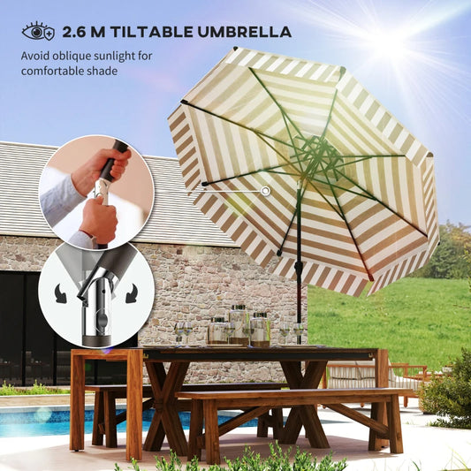 8.6FT Patio Umbrella, UPF 30 Outdoor Market Umbrella, 2-Tier Vented Patio Table Umbrella With Crank 8 Ribs, Tiltable Porch Umbrella For Garden Deck Poolside, Light Gray