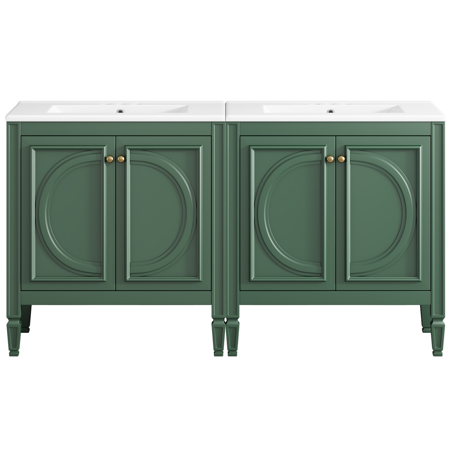 Video 60 Bathroom Vanity With Double Sink Combo Set, Ceramic Sink, Soft Close Doors With Shelf, Storage Drawer, Green
