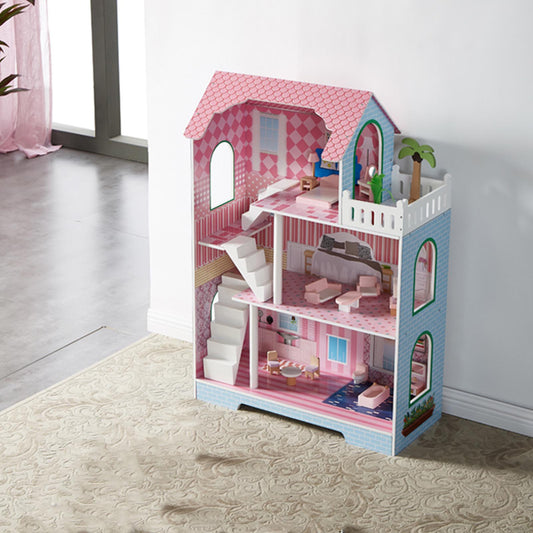 3 Tier Kids Dollhouse With Roof Window And Furniture Wooden Mini Doll House Playhouse For 3 Years Old And Above