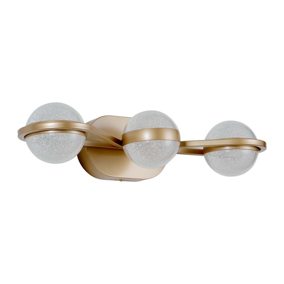 Bathroom Vanity Light, LED 3 Bulb Crystal Sand Acrylic Shades, Wall Mounted Decorative Lighting Fixture, Suitable For Bathroom Vanity Mirror Champagne Gold