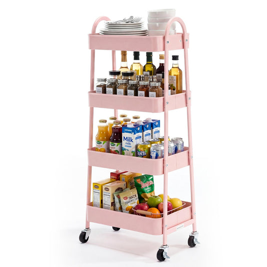Four-layer Practical Mobile Trolley, Metal Movable Storage Rack, With Lockable Casters