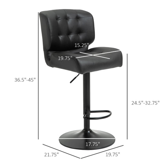 Bar Height Bar Stools Set Of 2 With Adjustable Seat, Adjustable Swivel Barstools With Thick Padded Cushion And Metal Footrest For Home Bar, Black