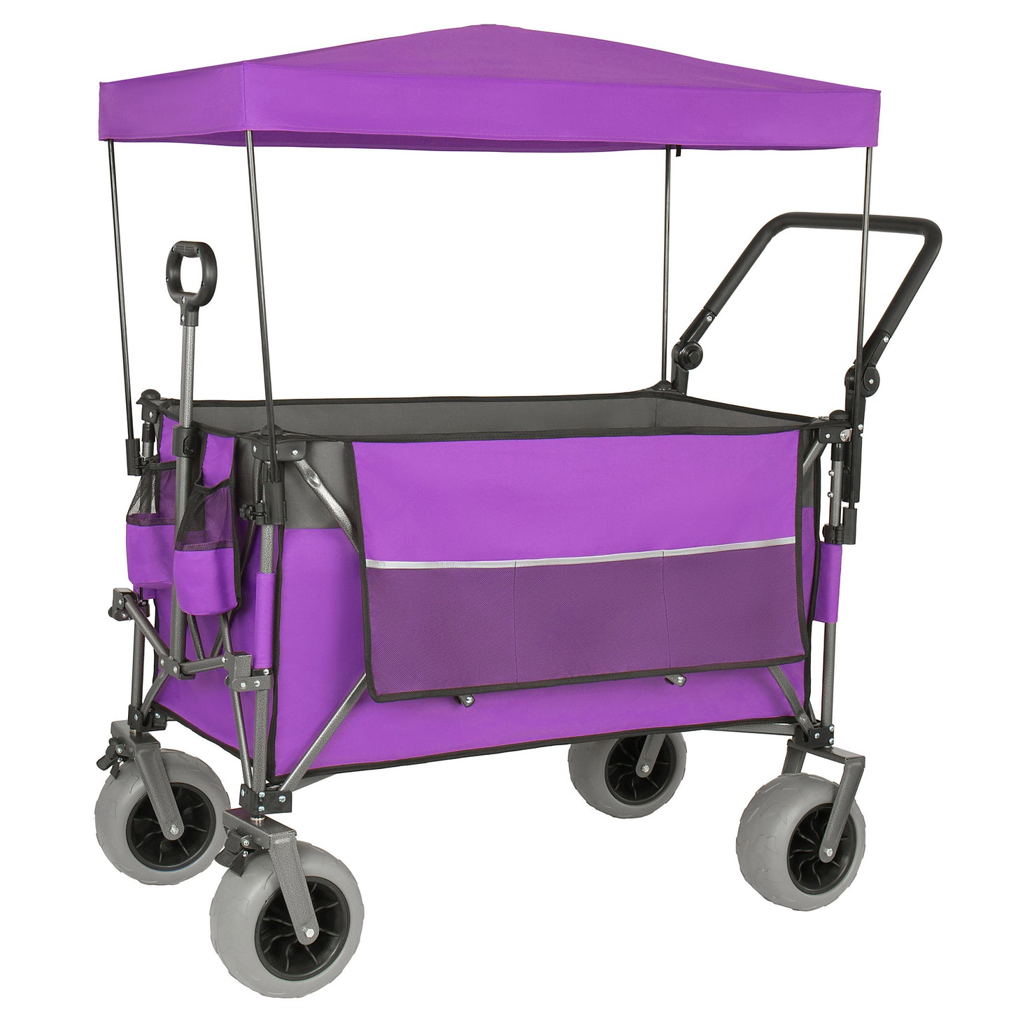 Multi- Functional Push- Pull Folding Wagon Cart With Rotating Handle & Canopy 9 X4 Beach Tires For Camping & Beach Load Capacity 480lbs 300L Large Capacity For Transport Groceries Outdoor Use