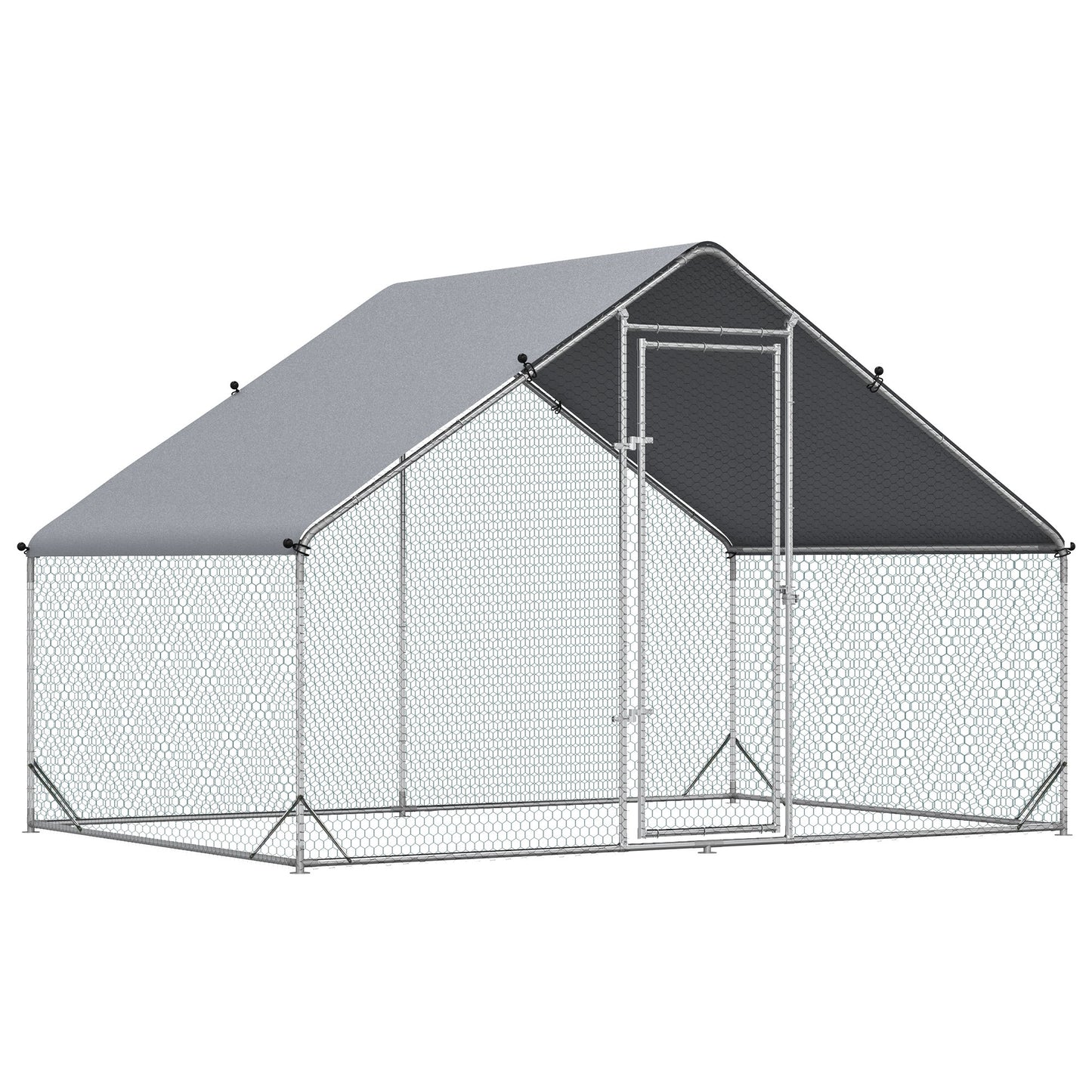 Metal Chicken Coop Run With Cover, Walk-In Outdoor Poultry Pen For Rabbits, Ducks, Large Hen House For Yard, 10' X 6.5' X 6.5', Silver
