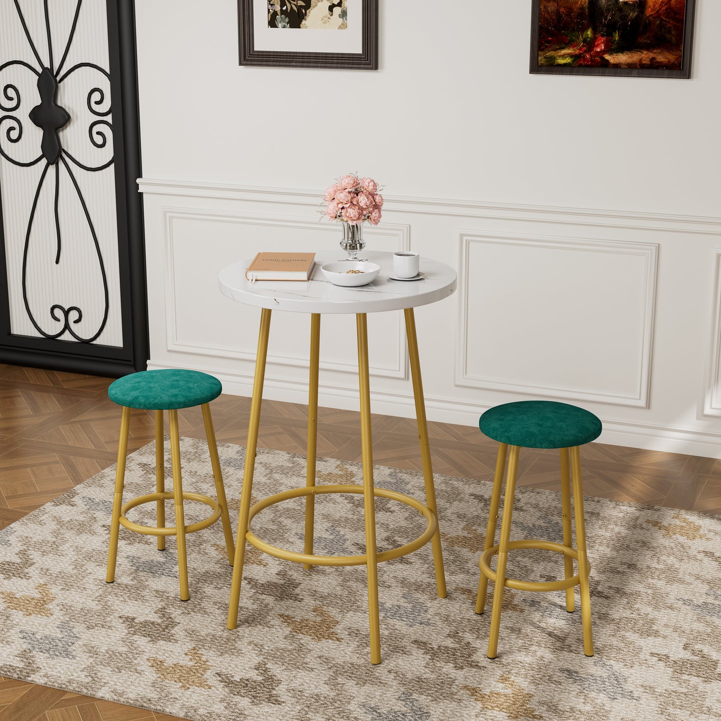3-Piece Bar Table Set With 2 Bar Stools Modern Pub Table