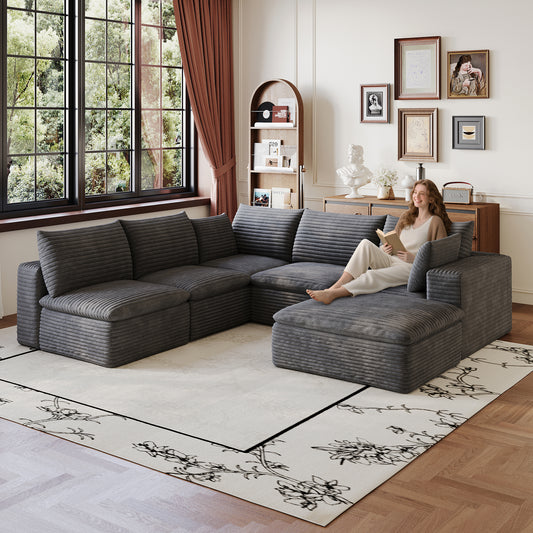 99x103 Cloud Sofa,Corduroy Fabric,Deep Seat Couches,Double-layer Design,Removable Cushion,No Assembly, DIY Combination For Living Room, Bedroom,Conference Room ,Apartment,Dark Grey