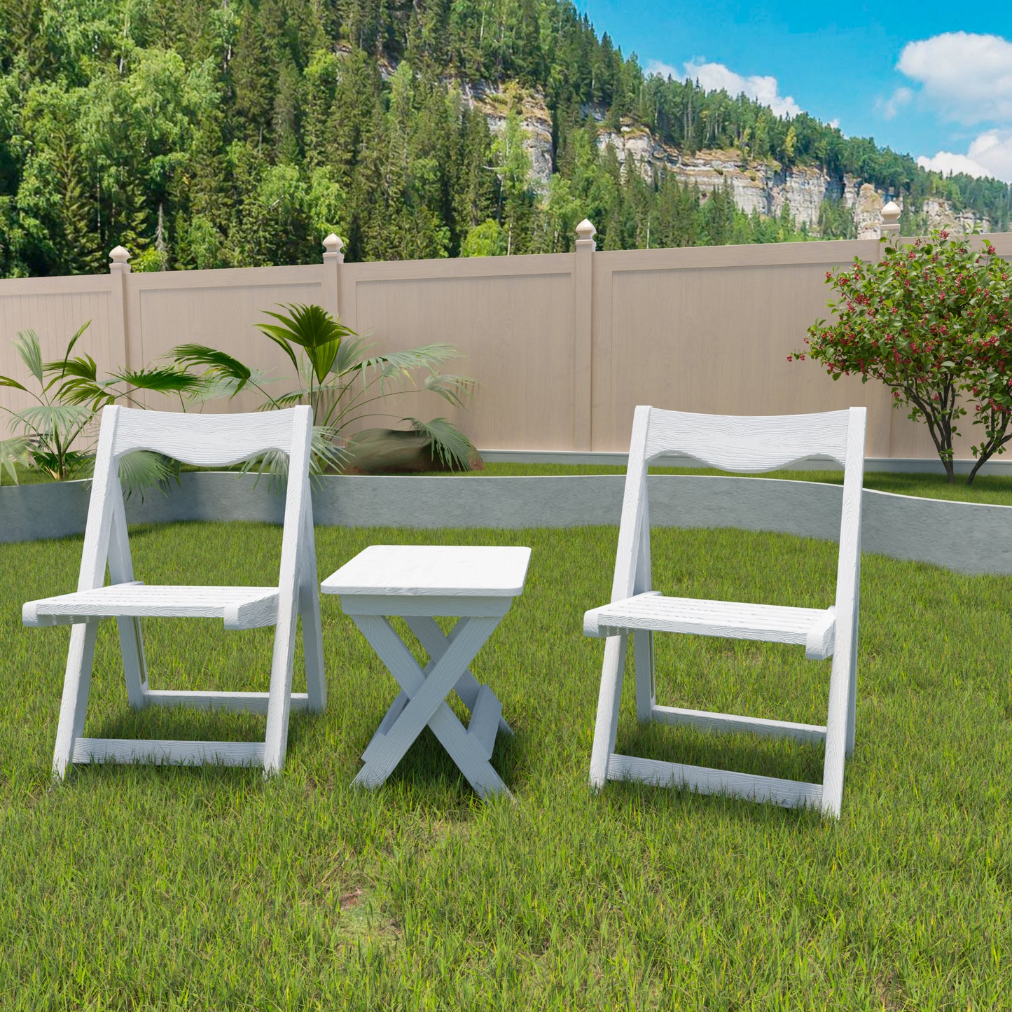 HIPS Foldable Small Table And Chair Set With 2 Chairs And Rectangular Table White