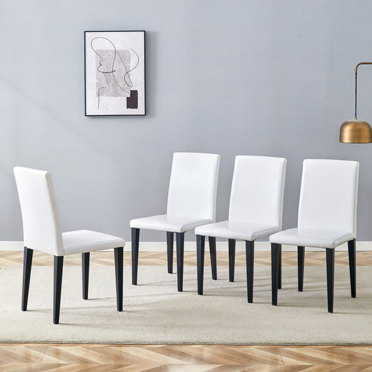 Set Of 4 White PU Dining Chairs 35.4 High, 18.5 Ergonomic Backrest, 17 X16 Sponge Seat, Perfect For Dining Room, Home Office & Living Space, Stylish & Comfortable.Black Metal Leg.