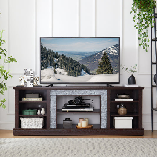 Large Faux Stacked Stone TV Stnad, Desk Storage Rack, Media Console Table With Large Storage Cabinet,Modern TV Media Entertaionment Stand,Cherry, 70.12 Wx15.35 Dx25.83 H