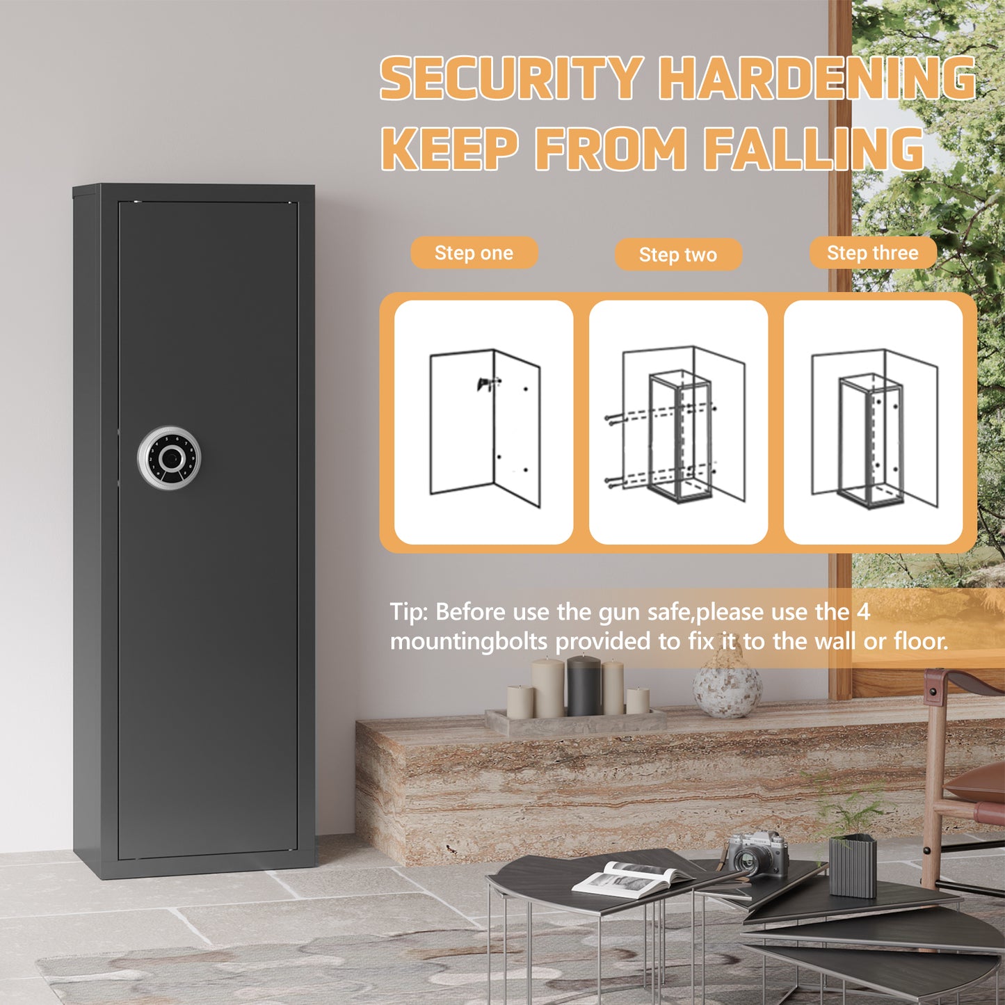 Biometric Gun Safe For Rifles And Pistols, 12-15 Large Gun Cabinet With Fingerprint & Digital Keypad, Adjustable Racks And Door Organizer, Cold-Rolled Steel, Black