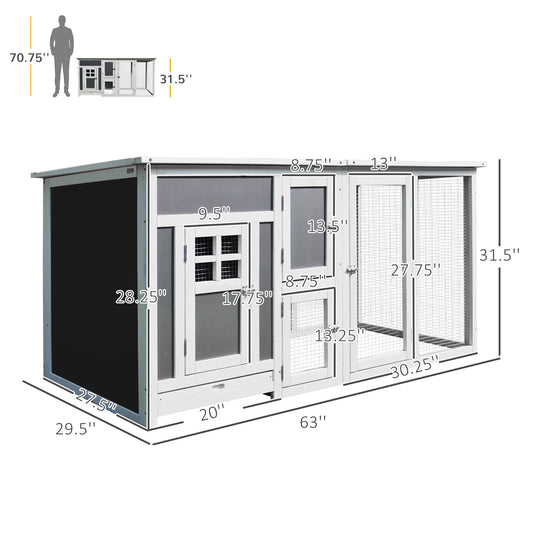 PawHut 63 Outdoor Chicken Coop Wooden, Chicken Cage With Run Area, Nesting Box, Hen House With Waterproof Roof, Removable Tray