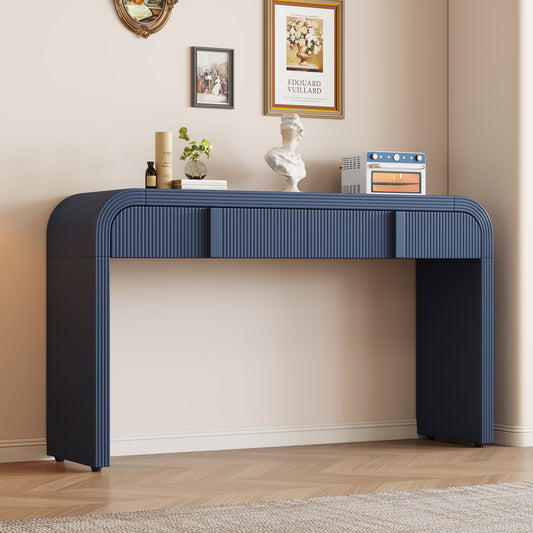 TREXM Modern Console Table With 2 Storage Drawers Fluted Entryway Table With Rounded Silhouette For Hallway Living Room And Entryway Navy Blue