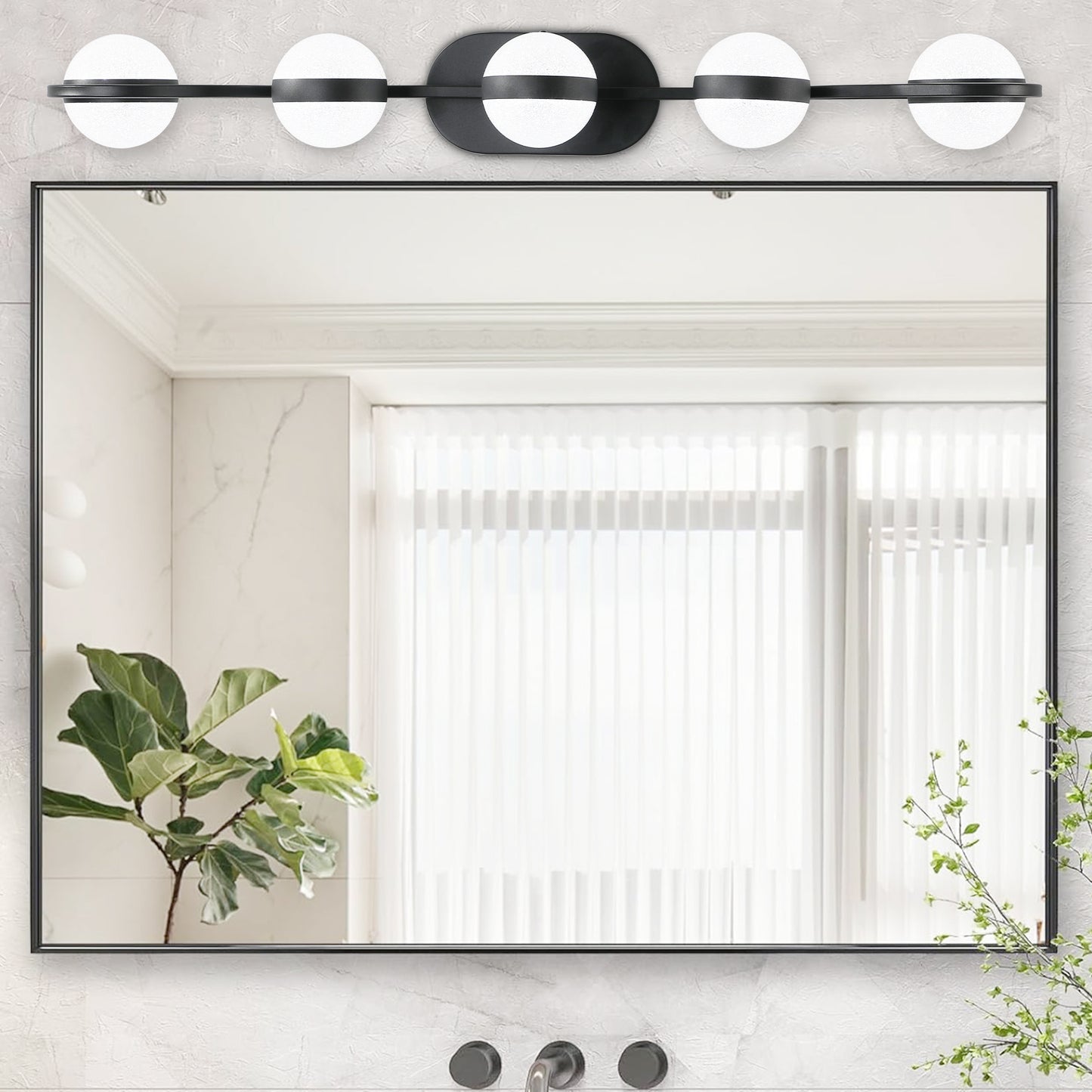 35 Modern Minimalist Bathroom Vanity Light, LED 5 Bulb Crystal Sand Acrylic Shades, Wall Mounted Decorative Lighting Fixture, Suitable For Bathroom Vanity Mirror Black