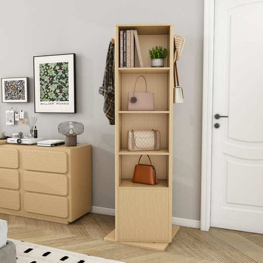 360 Rotating Makeup Cabinet, Jewelry Cabinet With A Full-length Mirror, Standing Storage Cabinet With A Coat Rack, 4 Layers Of Open Shelves And 2 Layers Of Built-in Shelves, Walnut