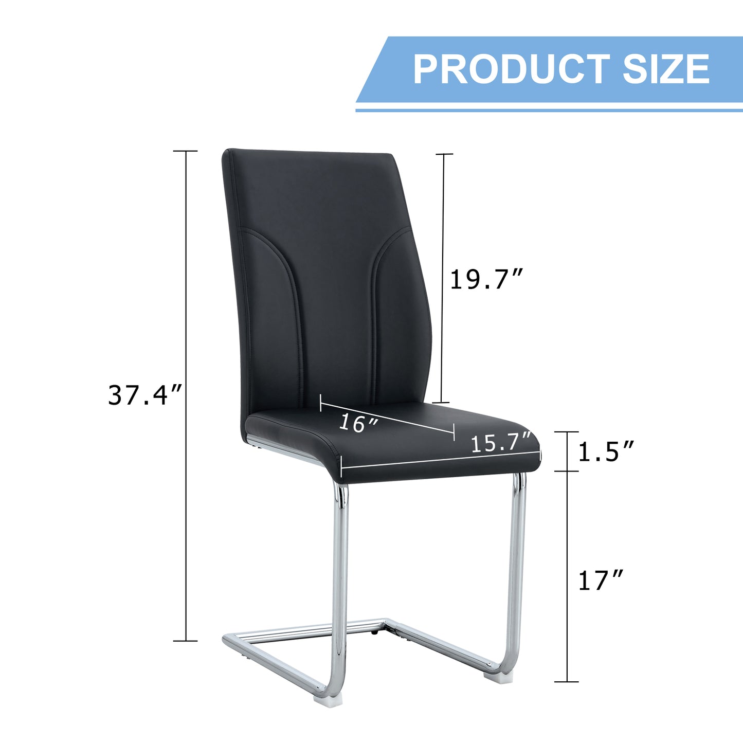 4 Dining Chair Set, Black Dining Chair Set, PU Material High Back Seat And Sturdy Leg Chair, Suitable For Dining Room, Kitchen, Living Room